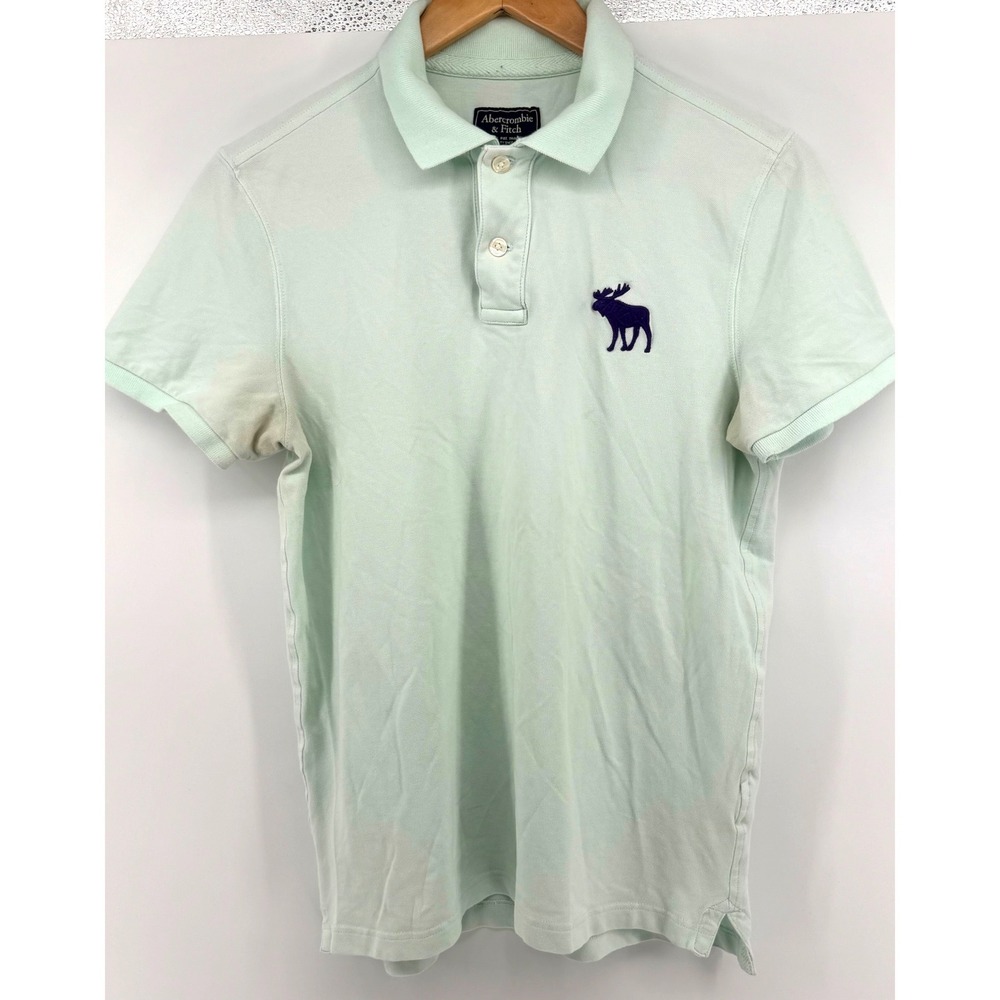 Abercrombie & Fitch Mens Polo Shirt Small Mint Green Short Sleeve Moose Logo 891
